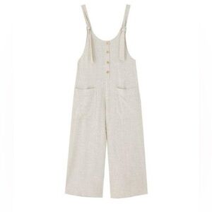 Shinestar Summer Linen Pocket Jumpsuit Boho Wide Leg Streetwear Beige Casual S